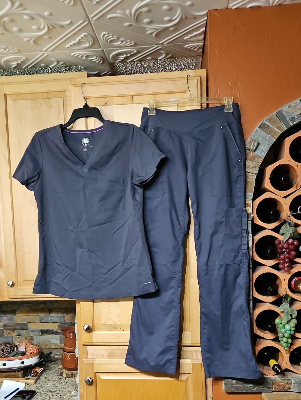 Purple Label By Healing Hands Gray Scrubs Scrub Set